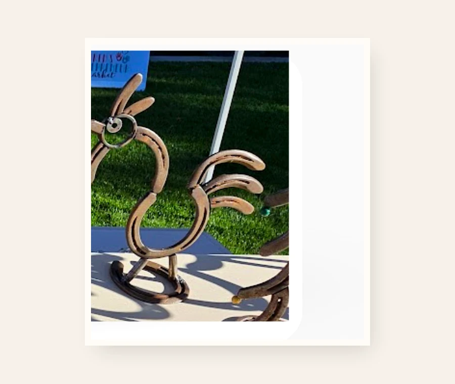 Chicken, handmade welded horseshoe art by Addison at Rusty Spur Ranch in Arizona