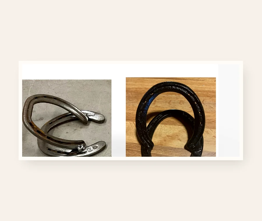 Cell Phone Holder, handmade welded horseshoe art by Addison at Rusty Spur Ranch in Arizona