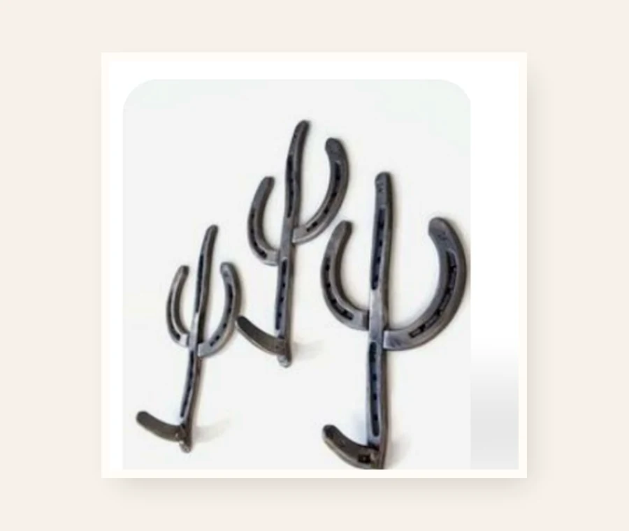 Saguaro Cactus Hooks, handmade welded horseshoe art by Addison at Rusty Spur Ranch in Arizona